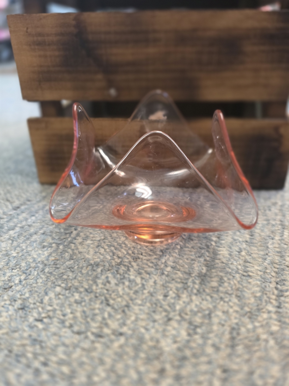 Vintage Pink Depression Glass Ruffle Bowl